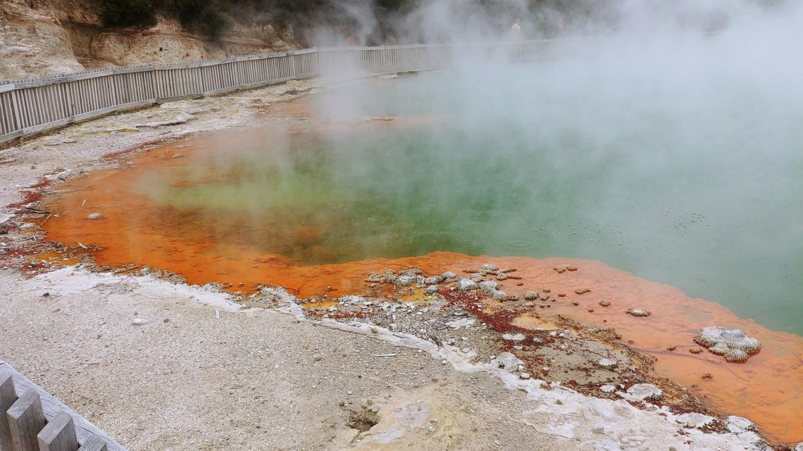 Geyser, sulphur and mud pools